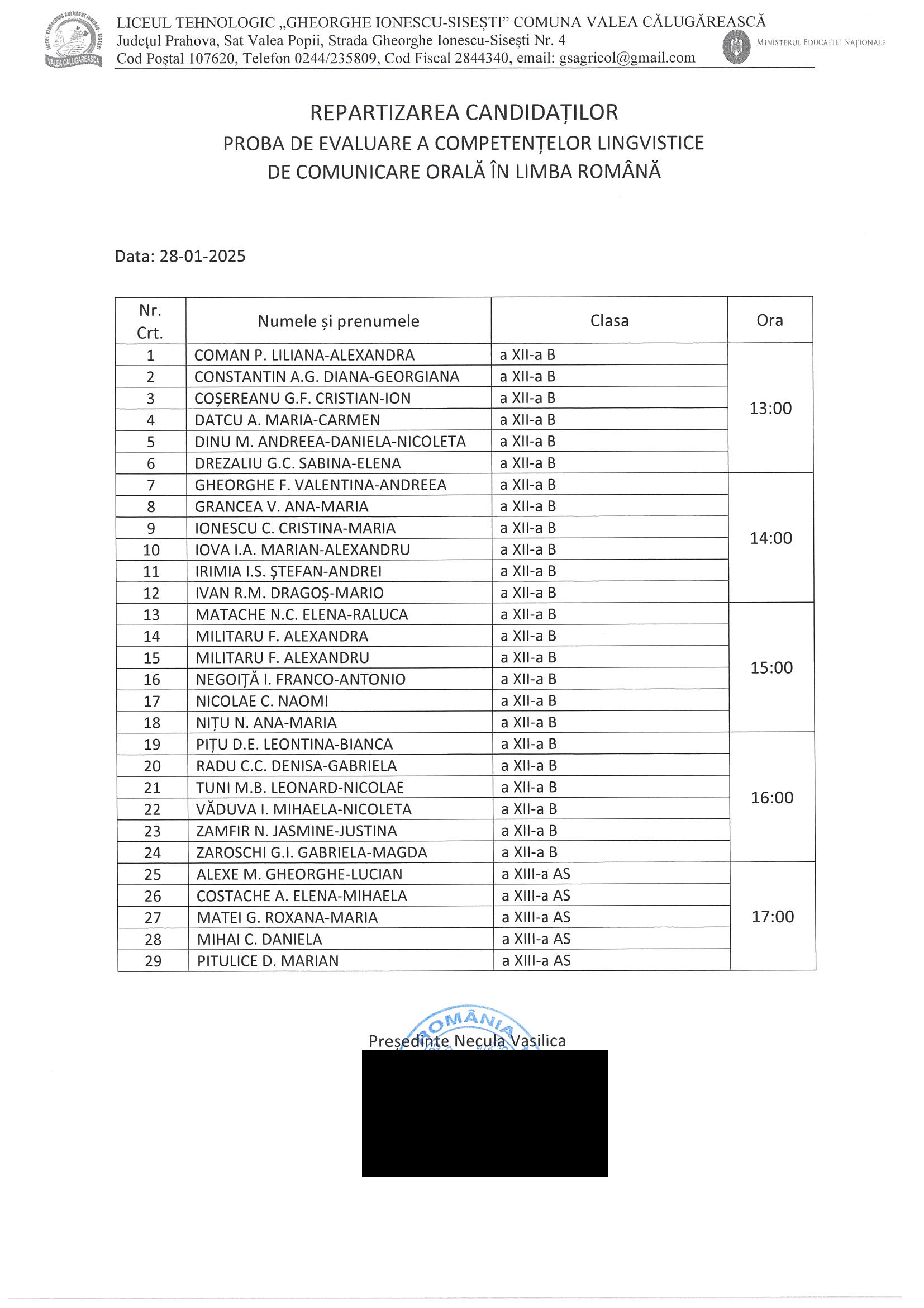 COMPETENȚE LIMBA ROMÂNĂ - 27-28.01.2025