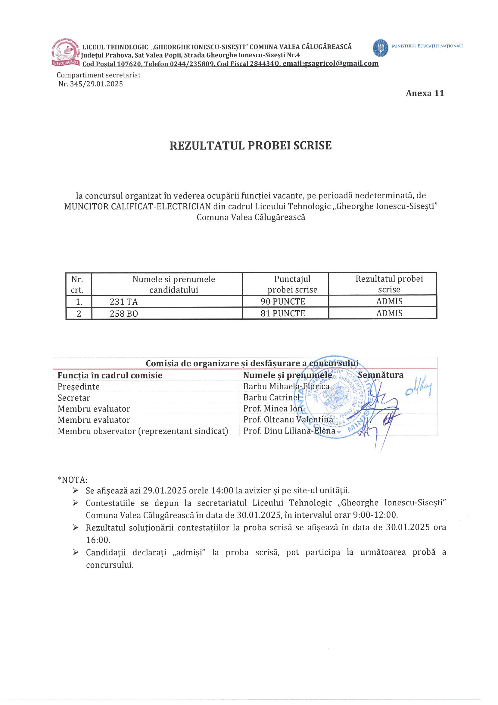 REZULTATE PROBE SCRISE 29.01.2025