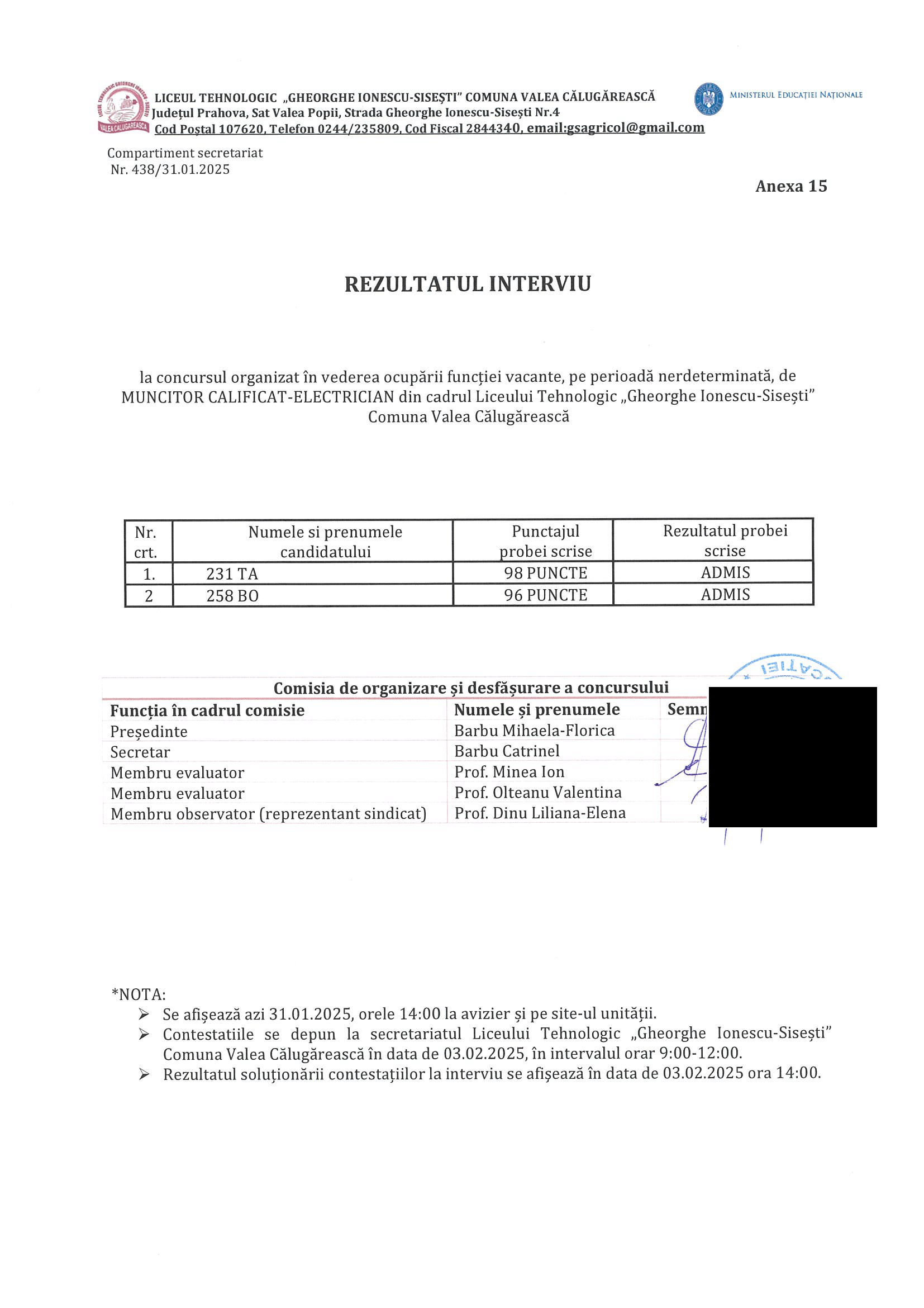 CONCURS ELECTRICIAN 31.01.2025