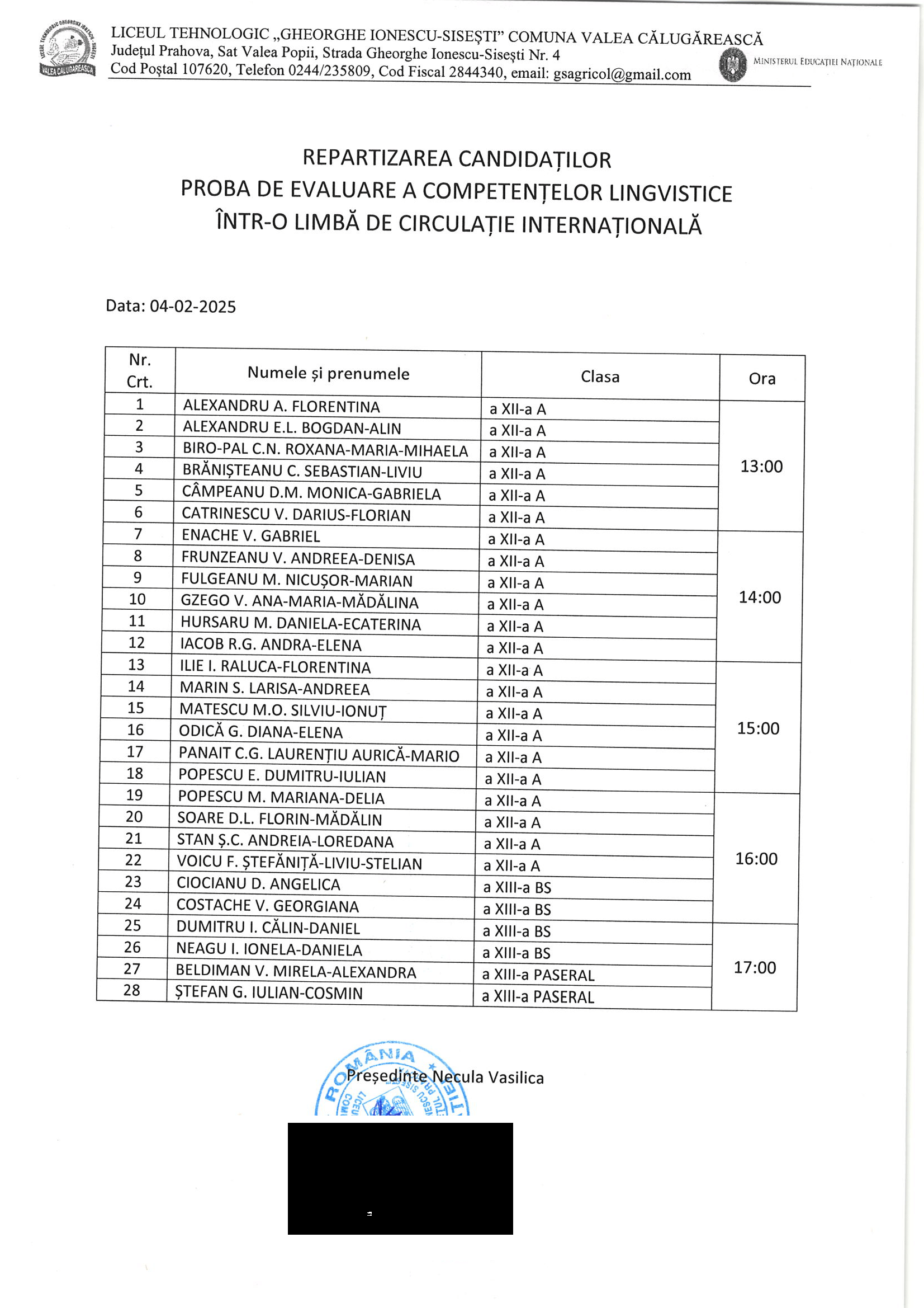 REPARTIZARE ENGLEZA SCRIS 05.02.2025
