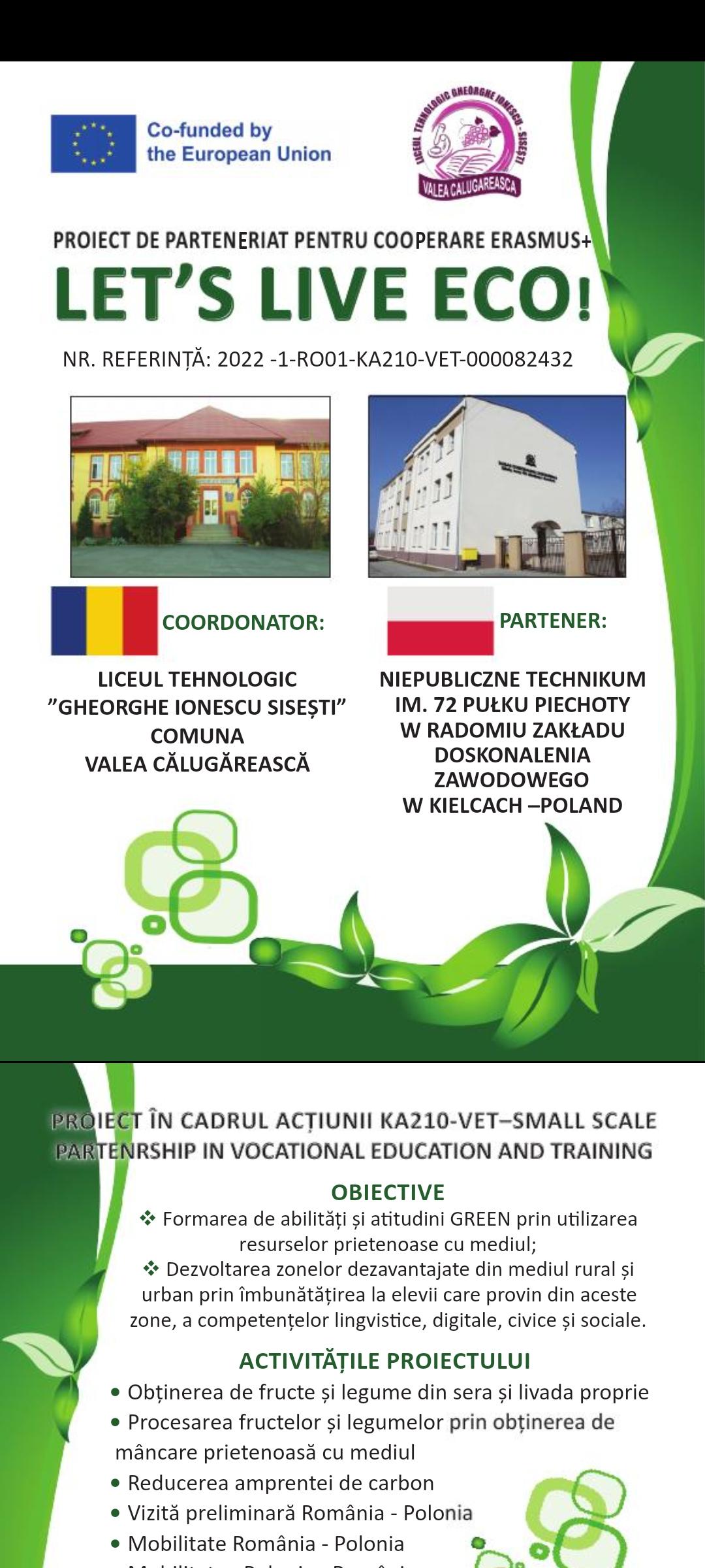 PROIECT ERASMUS+ LET'S LIVE ECO! PROIECT DE